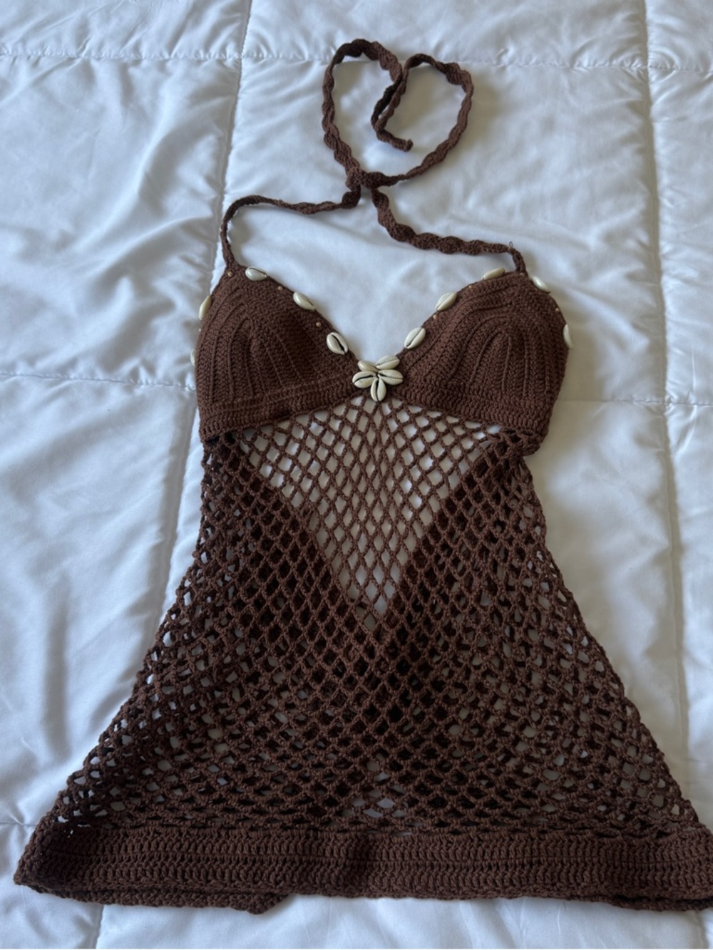 🌺 Chocolate Seashell Crochet Halter Top Small 🌺 - Picture 3 of 9